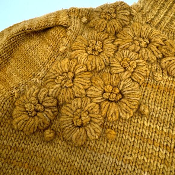 Ulla Johnson Turtleneck 100% Merino Wool Floral Embroidered Sweater Olive Small - Picture 4 of 11